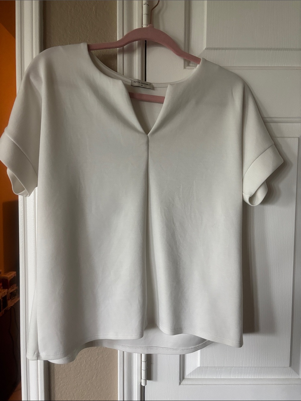 Women's White Short-Sleeve V-Notch Top
